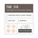 Pure Bean coffee label for the flavor "The 310" a blend of beans from Indonesia and Papua New Guinea.
