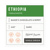 Pure Bean coffee label for the flavor "Ethiopia" dark roast beans from Yirgacheffe.