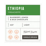 Pure Bean coffee label for the flavor "Ethiopia" light roast beans from Yirgacheffe.