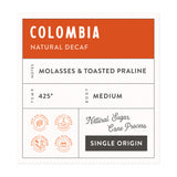 Pure Bean coffee label for the flavor "Columbia" natural decaf medium roast.